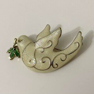 Vintage Christmas Peace Dove Brooch Pin